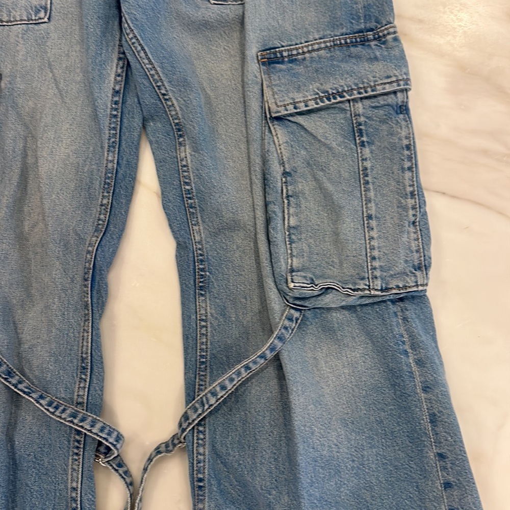 ZARA women’s size 8 wide leg cargo style blue jeans boyfriend - Picture 6 of 10